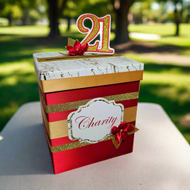 21st Birthday Card Box, Red, Gold, White