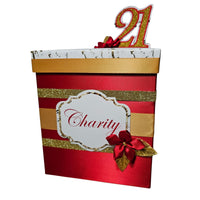21st Birthday Card Box, Red, Gold, White