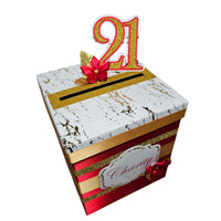 21st Birthday Card Box, Red, Gold, White