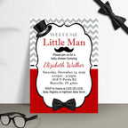 Red, Black, Gray Little Man Baby Shower Invitation