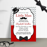 Red, Black, Gray Little Man Baby Shower Invitation