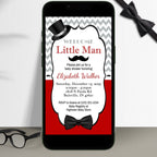 Red, Black, Gray Little Man Baby Shower Invitation