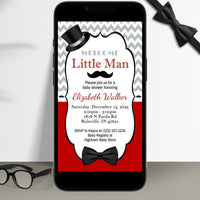 Red, Black, Gray Little Man Baby Shower Invitation