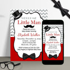 Red, Black, Gray Little Man Baby Shower Invitation
