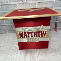 Red, Light Gold, & White 8x8 Graduation Party Card Box