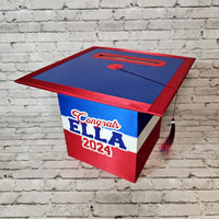 Grad Party Card Box - Royal Blue, Red, White 8x8 Style 5
