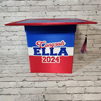 Grad Party Card Box - Royal Blue, Red, White 8x8 Style 5
