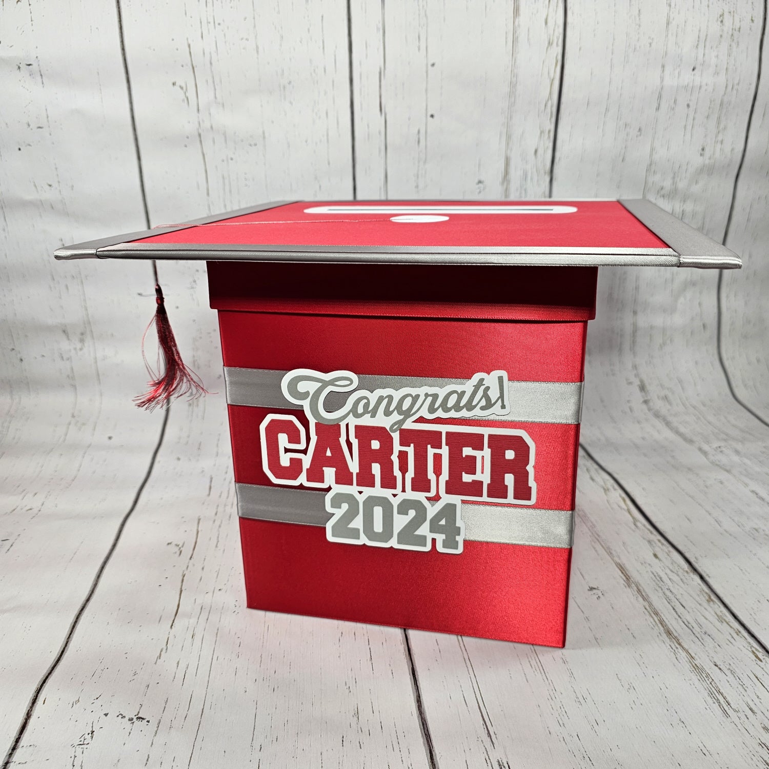 Graduation Cap Card Box - Red, Silver, White 8x8 Style 2 | Nepheryn Party