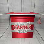Graduation Cap Card Box - Red, Silver, White 8x8 Style 2