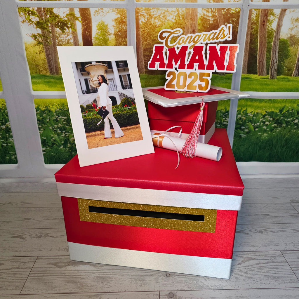 Red, White, and Gold Graduation Card Box