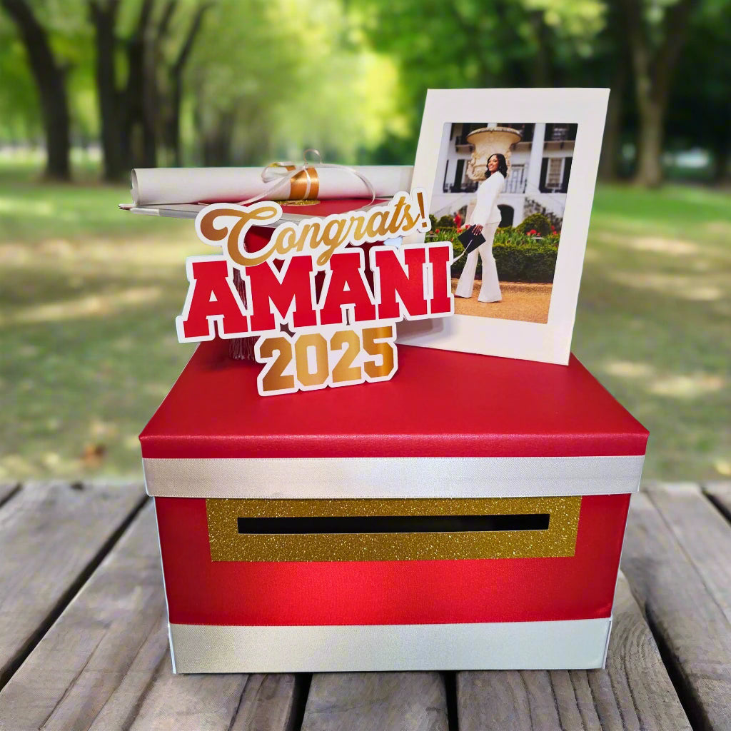 Red, White, and Gold Graduation Card Box