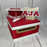 Red, White, Old Gold Graduation Card box, 10x10x6