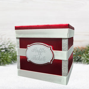 Red, White, and Silver Party Raffle Ticket Box