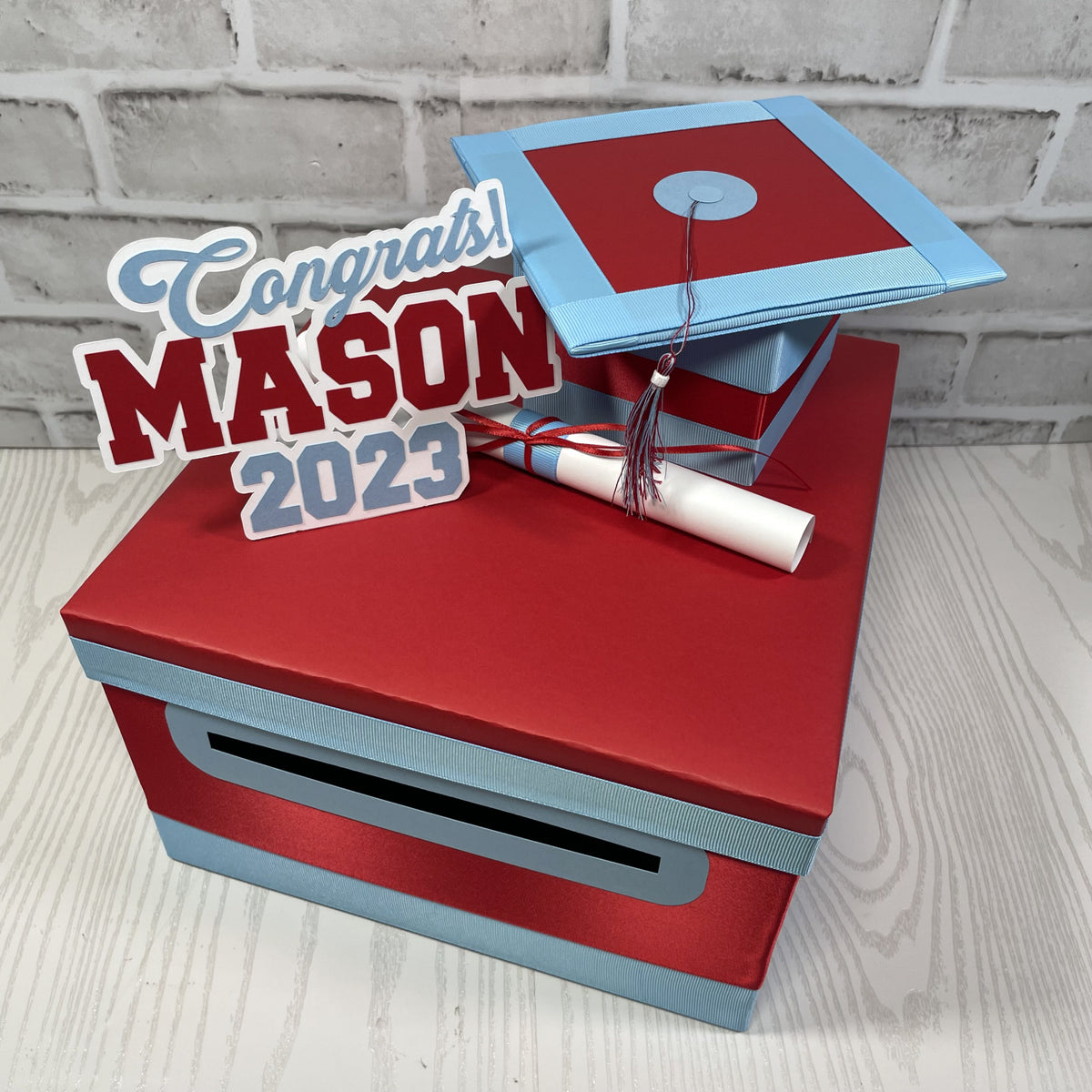 Red & Light Blue 10x10 Graduation Card & Money Box