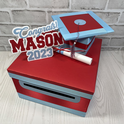Red & Light Blue 10x10 Graduation Card & Money Box
