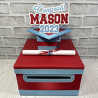 Red & Light Blue 10x10 Graduation Money Box