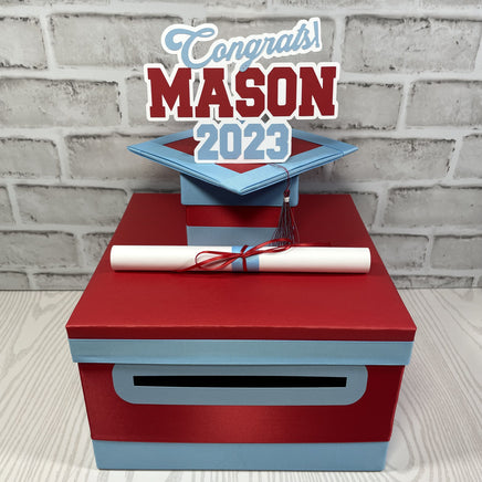 Red & Light Blue 10x10 Graduation Money Box
