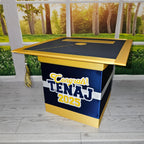 Graduation Cap Card Box, Dark Navy, Yellow Gold 8x8 Style 3