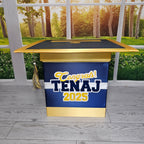 Graduation Cap Card Box, Dark Navy, Yellow Gold 8x8 Style 3