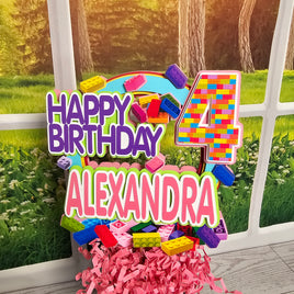 Toy Building Bricks 3D Birthday Cake Topper for Girl
