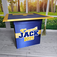 Grad Party Card Box, Light Navy, Yellow Gold 8x8 Style 4