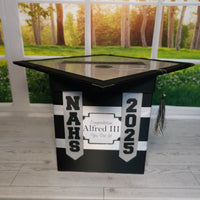 Graduation Cap Card Box, Black, Silver Style 6