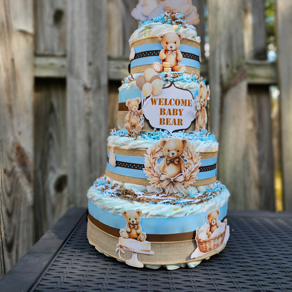 Baby Bear Boy Diaper Cake Centerpiece