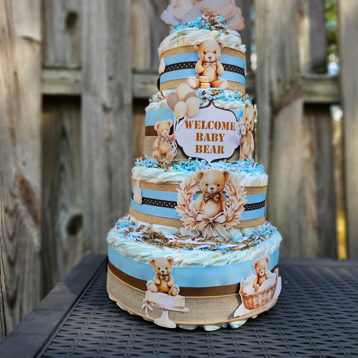 Baby Bear Boy Diaper Cake Centerpiece