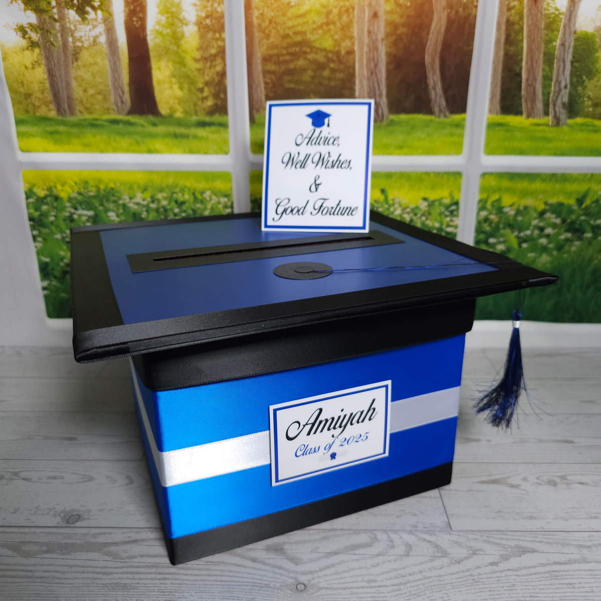 Graduation Advice and Money Box, Royal Blue, Black, White| Nepheryn Party