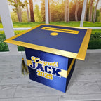 Grad Party Card Box, Light Navy, Yellow Gold 8x8 Style 4