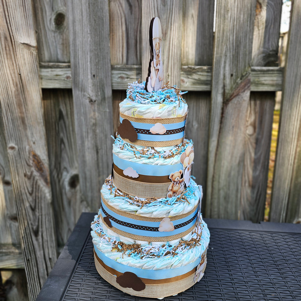 Baby Bear Boy Diaper Cake Centerpiece