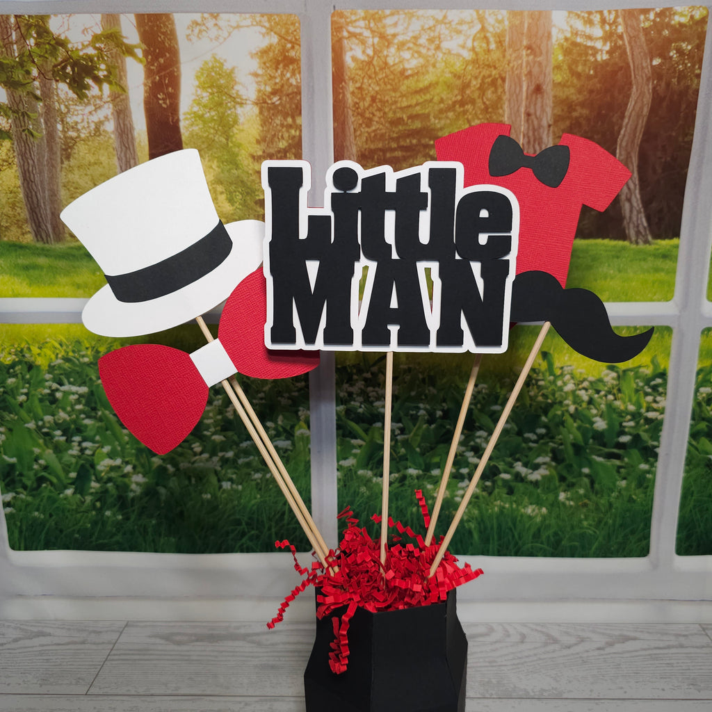 Little Man Centerpiece Sticks, Red, Black, White