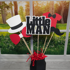 Little Man Centerpiece Sticks, Red, Black, White