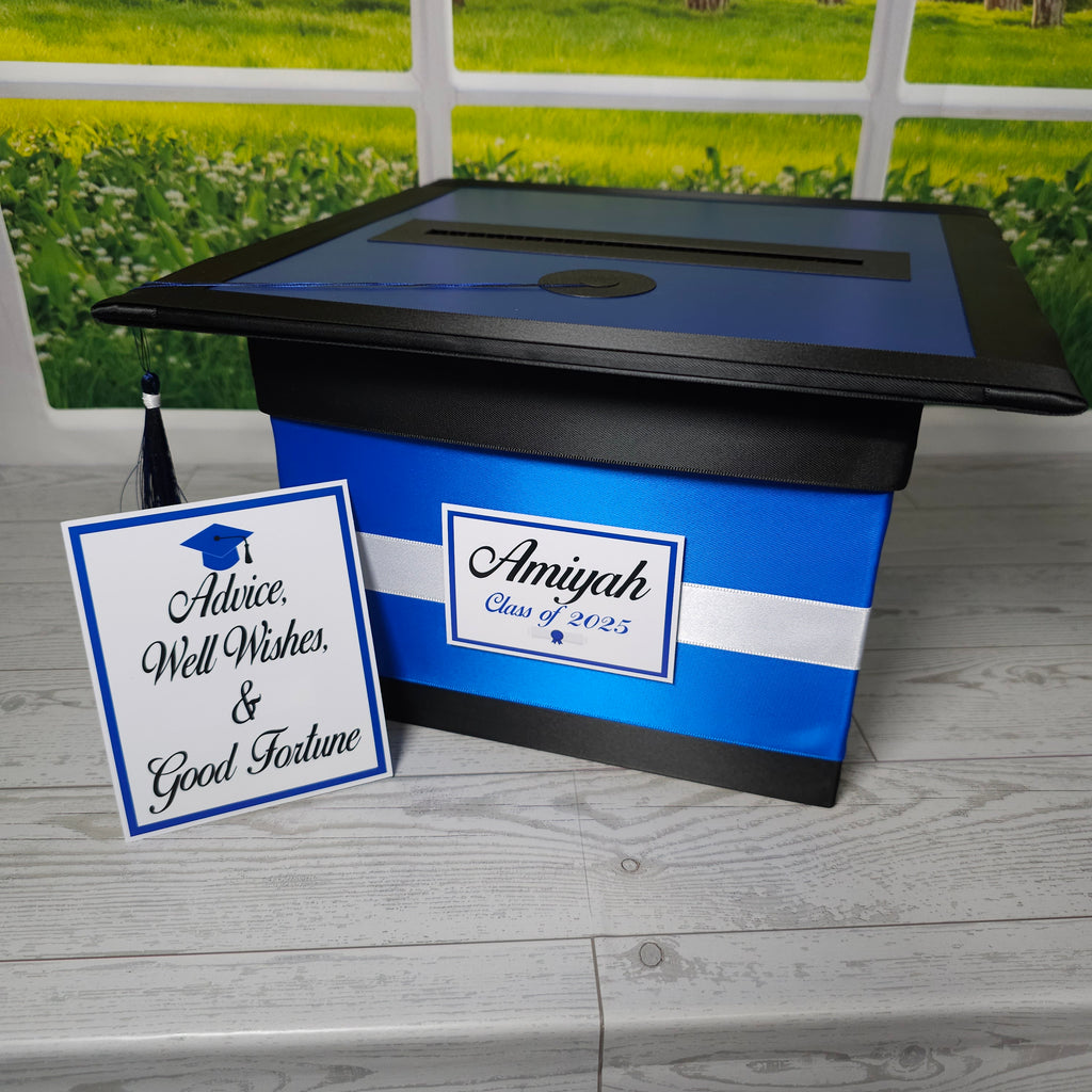 Graduation Advice and Money Box, Royal Blue, Black, White