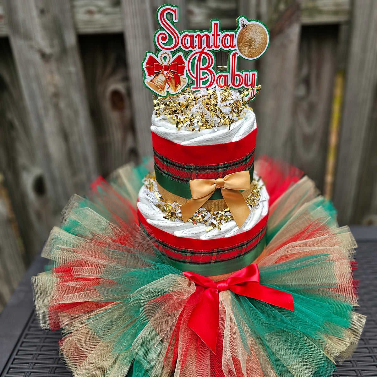 Christmas Santa Baby Tutu Diaper Cake Centerpiece