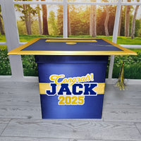 Grad Party Card Box, Light Navy, Yellow Gold 8x8 Style 4