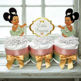 Little Princess Mini Diaper Cake Centerpiece, Sage & Rose Gold