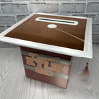 Graduation Cap Card Box - Rose Gold, White 8x8 Style 2