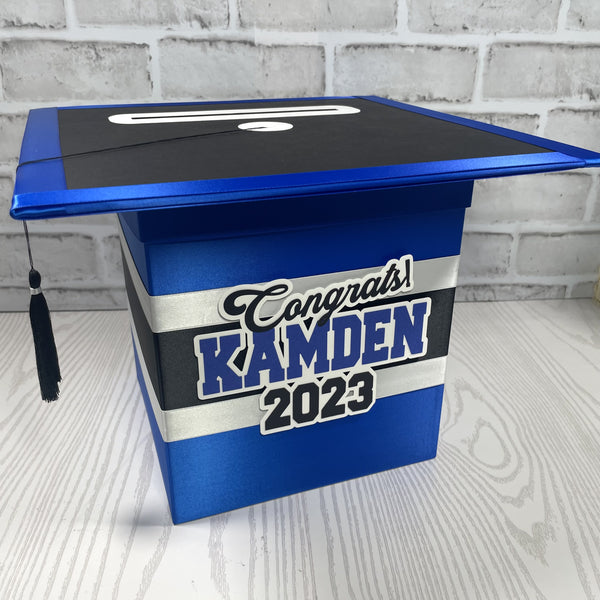 Royal Blue, Black, & Silver 8x8 Graduation Card Box