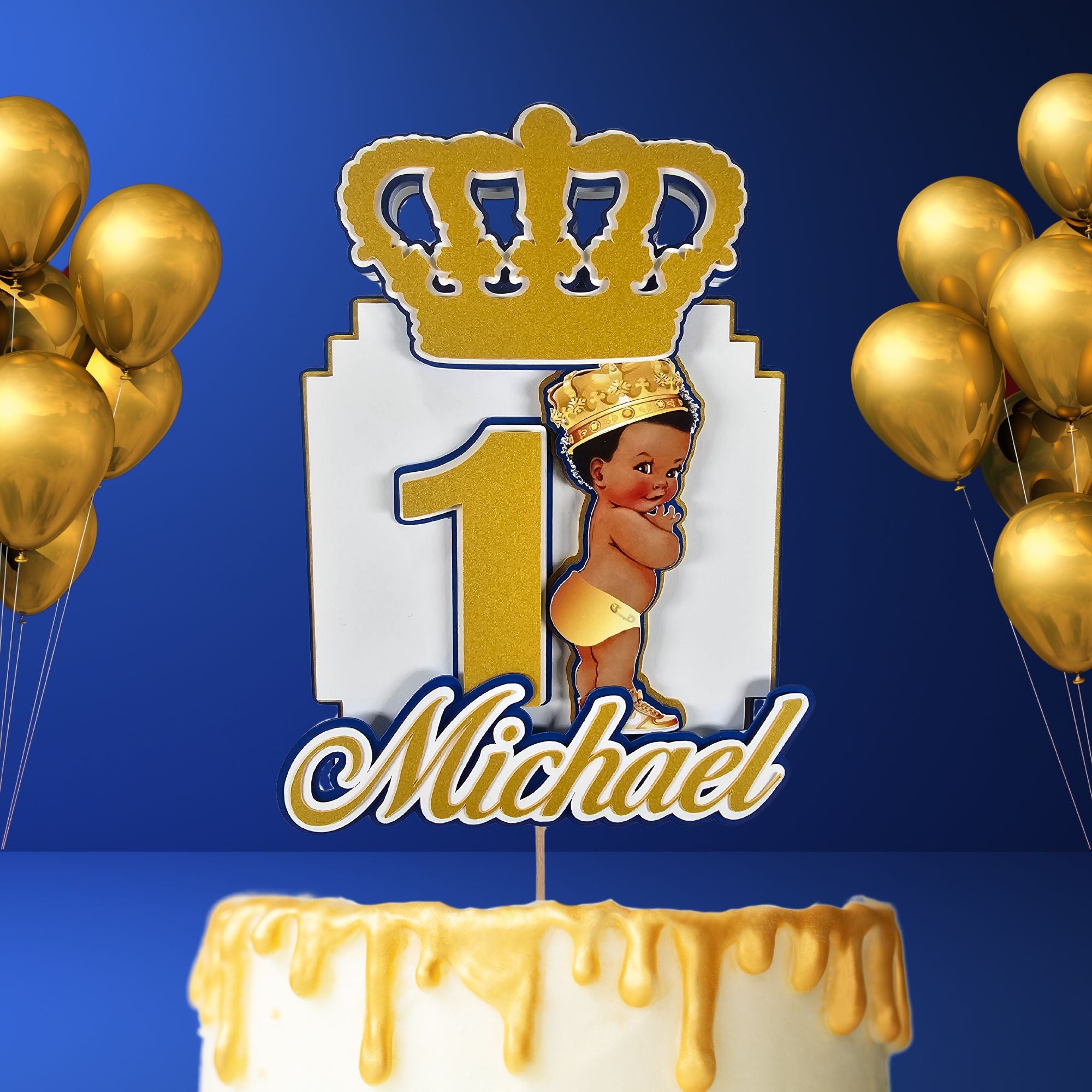 Royal Blue and Gold 3D Prince Birthday Cake Topper| Nepheryn Party