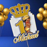 Royal Blue and Gold Prince 3D Birthday Cake Topper
