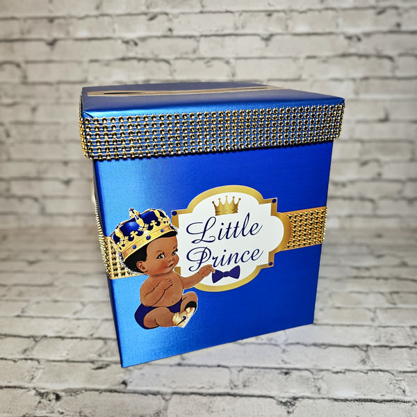 Royal Blue & Gold Little Prince Baby Shower Card Box