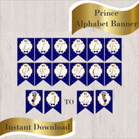 Royal Blue and Gold Little Prince Alphabet Banner, Curly
