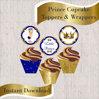 Little Prince Printable Cupcake Toppers & Wrappers - Royal Blue, Gold