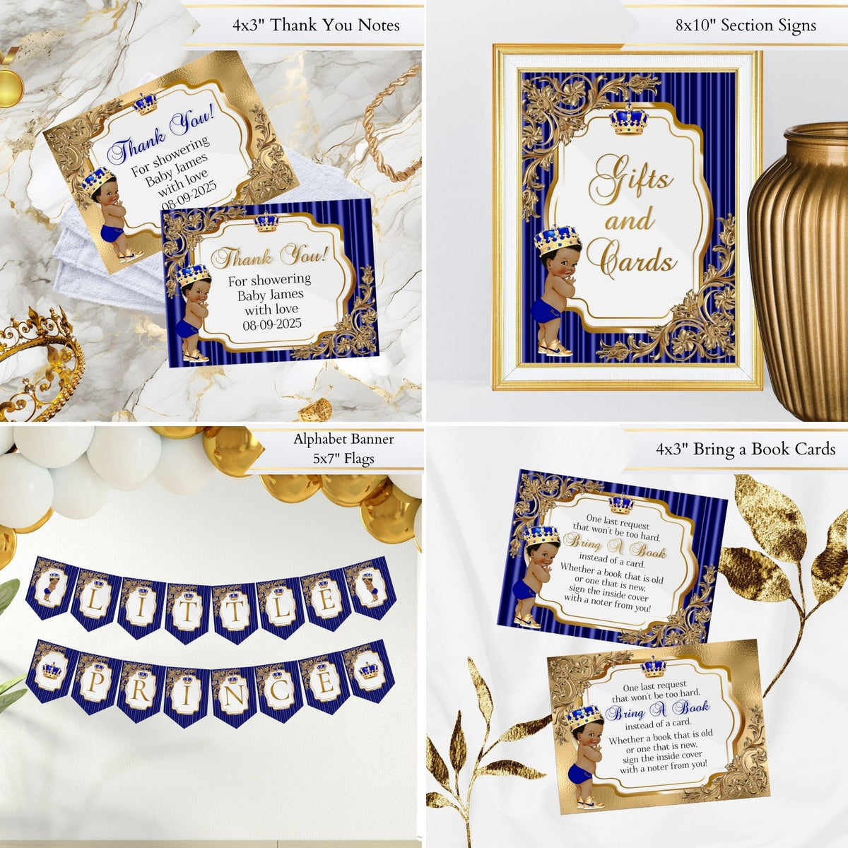 Little Prince Baby Shower Bundle, Royal Blue and Gold
