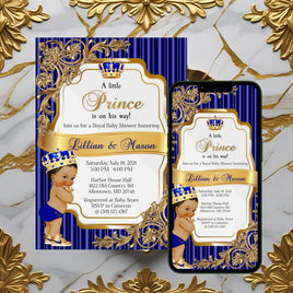 Royal Blue and Gold Digital Printable Little Prince Baby Shower Invite