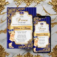 Royal Blue and Gold Digital Printable Little Prince Baby Shower Invite