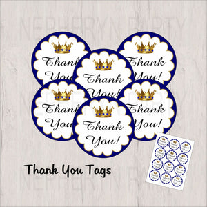 Little Prince Thank You Tags - Royal Blue, Gold