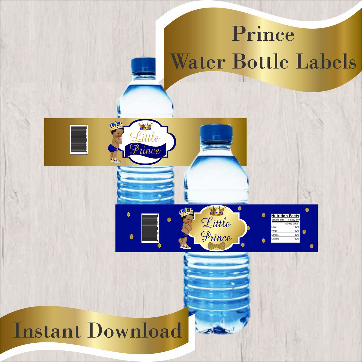 Royal Blue and Gold Little Prince Water Bottle Labels