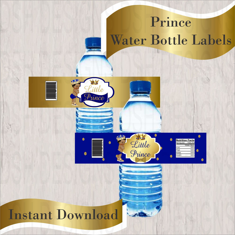 Printable Water Bottle Labels Royal Prince Blue Gold Drink 